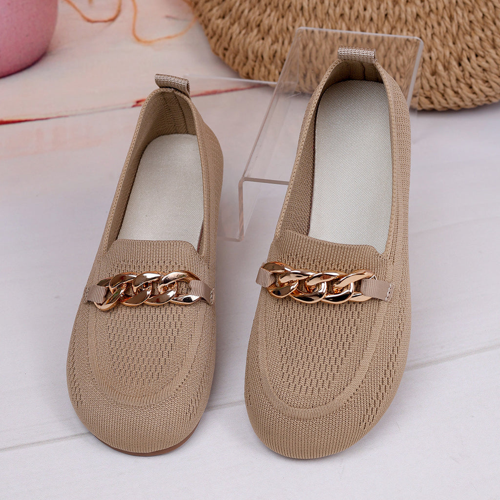 Womens Breathable Metal-chain Loafers With Soft Soles