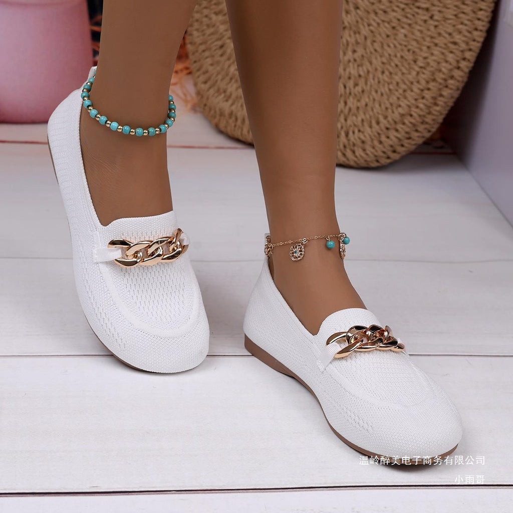 Womens Breathable Metal-chain Loafers With Soft Soles